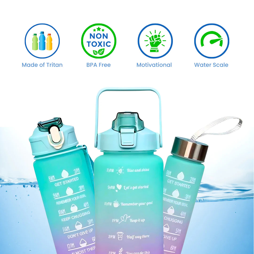 Leakproof 3-in-1 Motivational Water Bottle Set (2000ml 900ml 300ml)