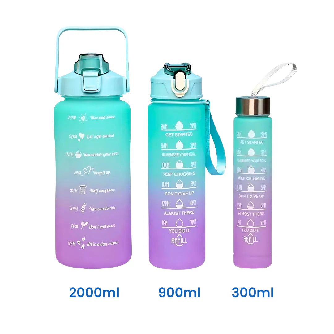 Leakproof 3-in-1 Motivational Water Bottle Set (2000ml 900ml 300ml)