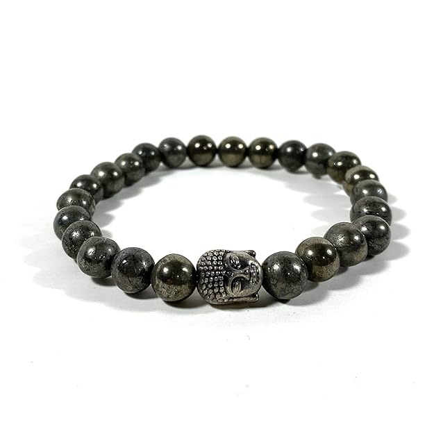 Unisex Pyrite Elastic Bracelet with Lucky Charm