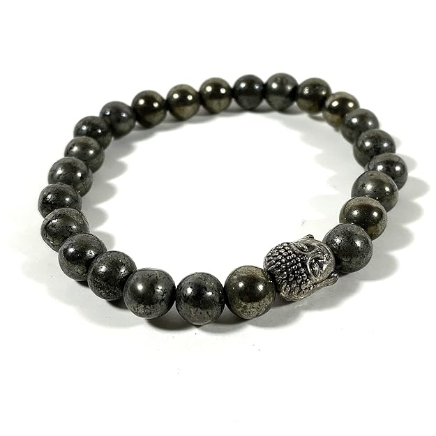 Unisex Pyrite Elastic Bracelet with Lucky Charm