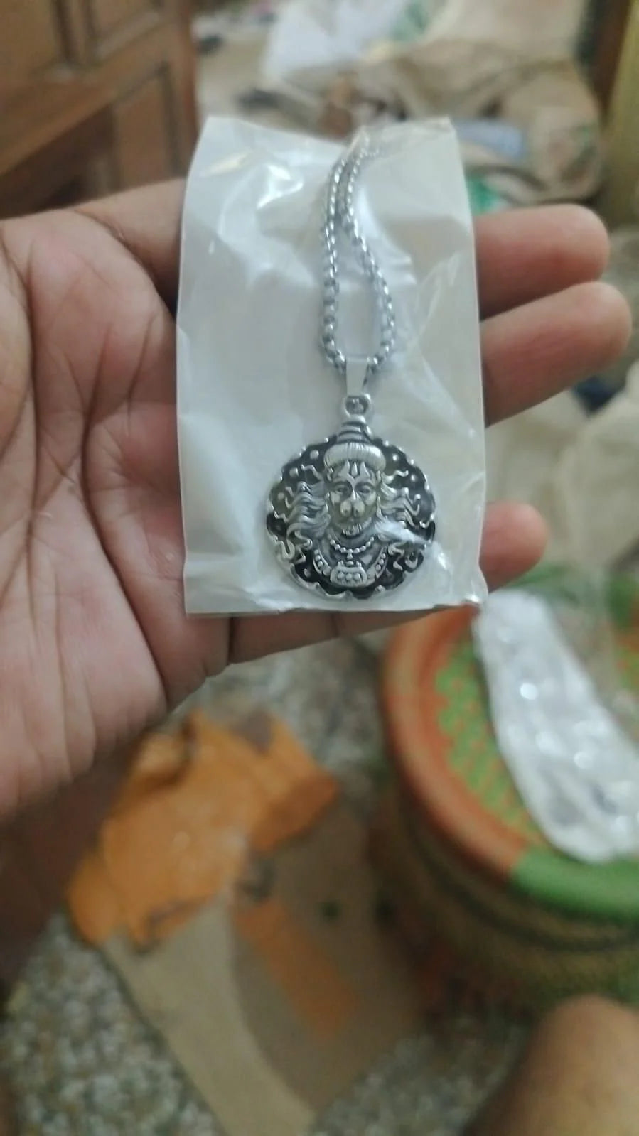 Men's Silver Chain with Hanuman Pendant